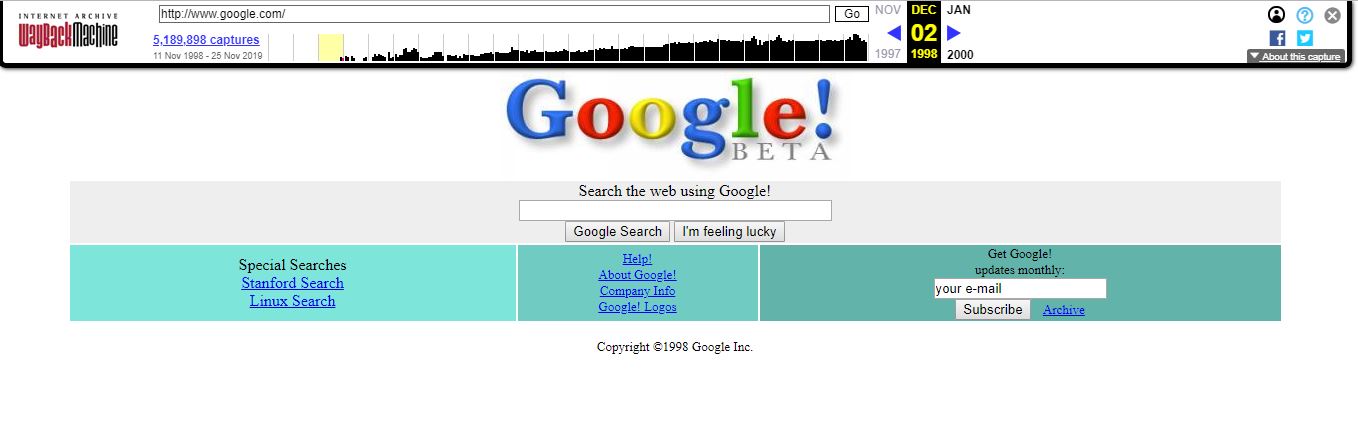 Zo zag Google er in 1998 uit