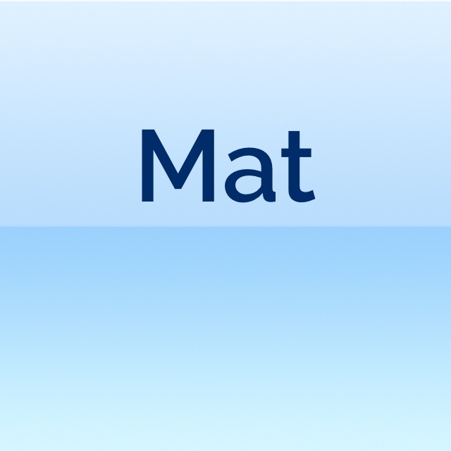 Het woord 'Mat' in een robuust lettertype op een achtergrond die doet denken aan lucht-en-zee