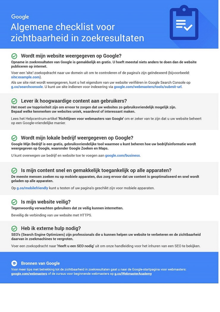 Checklist van Google
