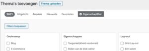 Eigenschapfilter bij 'Thema toevoegen' in WordPress