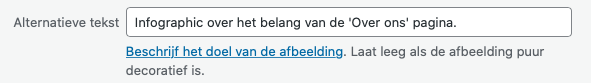 Een voorbeeld van het veld 'Alternatieve tekst' bij een afbeelding op een website.