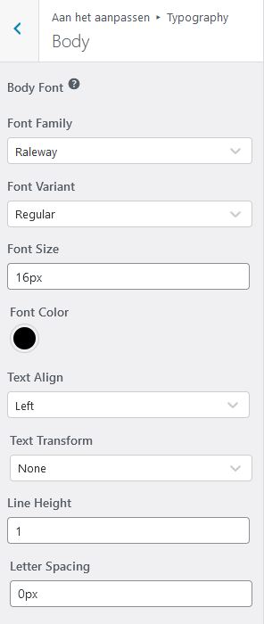 Typografie op websites kiezen via de customizer.